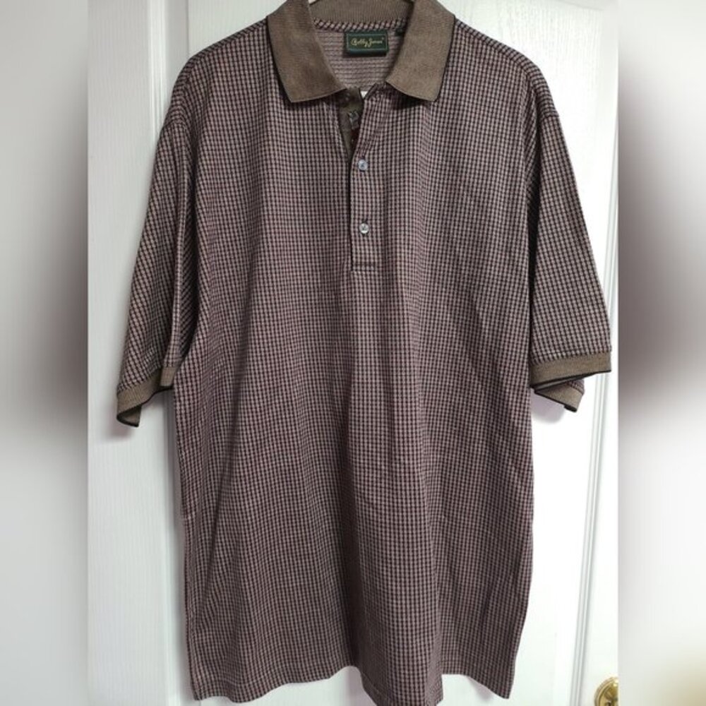 Bobby Jones Polo Shirt Brown Checkered Cotton Golf Style Large - Used